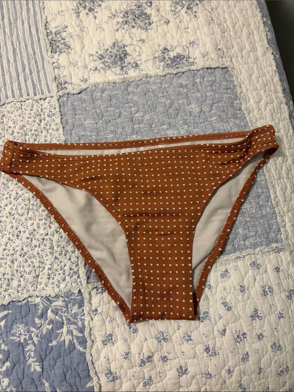 women’s Polka Dot Bikini Bottoms in Rust